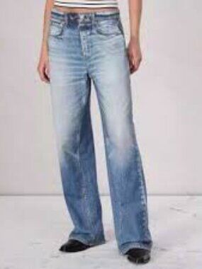 Mila Rosabella Denim Print Classic Wide-Leg Sweatpants Women's L Pullon Pants